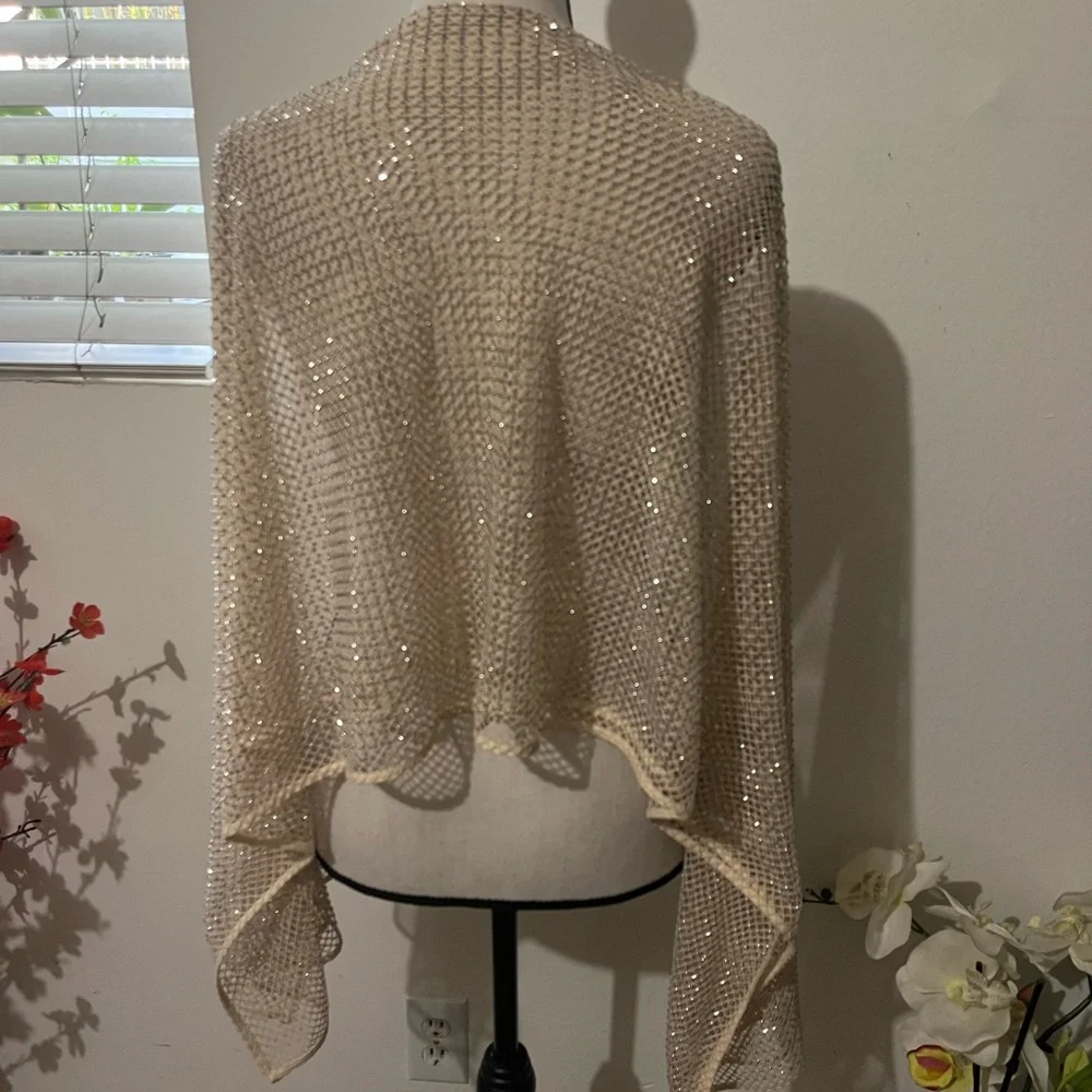 Light Beige Open Weave Shawl Wrap for Women